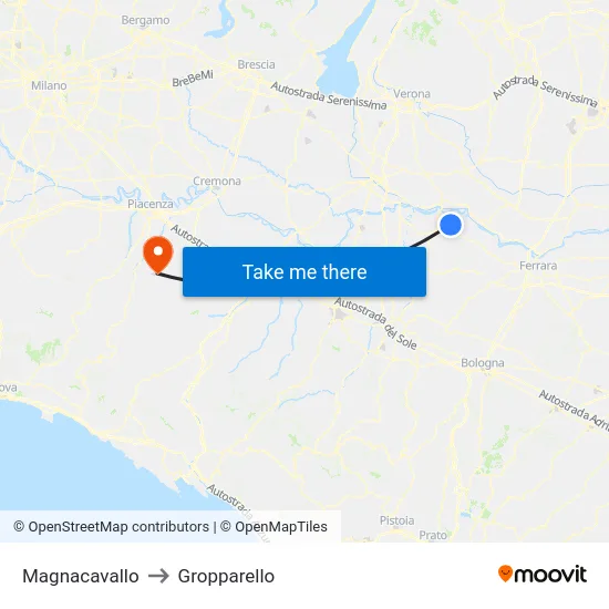 Magnacavallo to Gropparello map