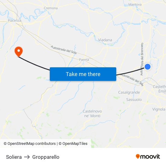 Soliera to Gropparello map