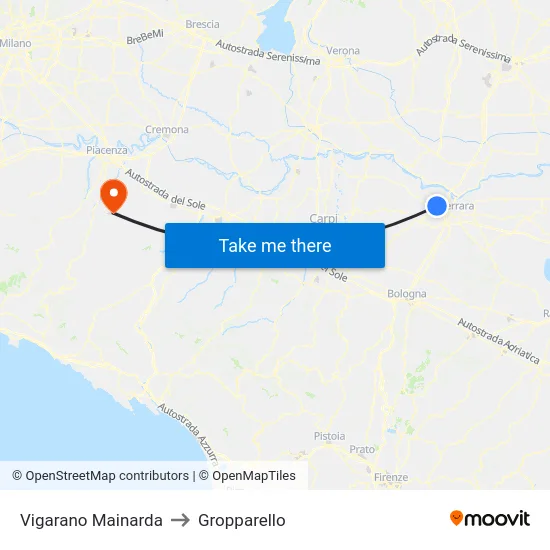 Vigarano Mainarda to Gropparello map