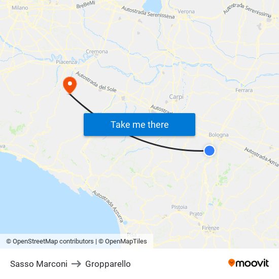 Sasso Marconi to Gropparello map