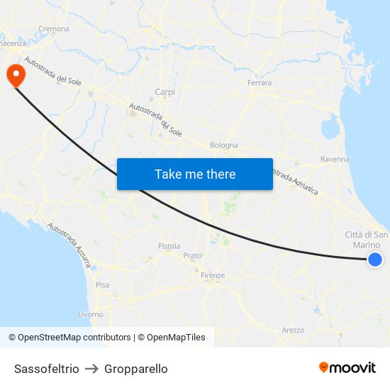 Sassofeltrio to Gropparello map