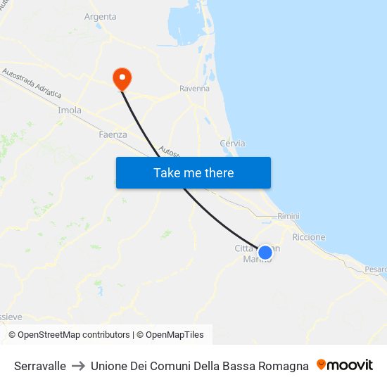 Serravalle to Unione Dei Comuni Della Bassa Romagna map