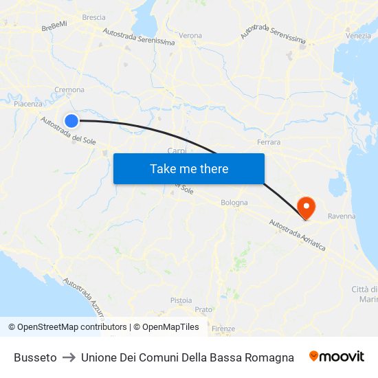 Busseto to Unione Dei Comuni Della Bassa Romagna map