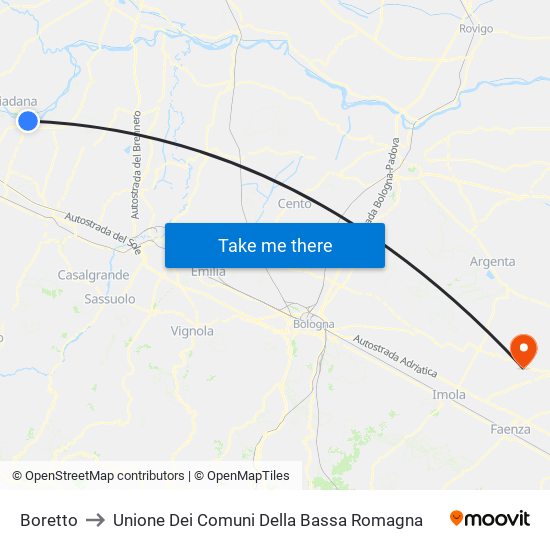Boretto to Unione Dei Comuni Della Bassa Romagna map