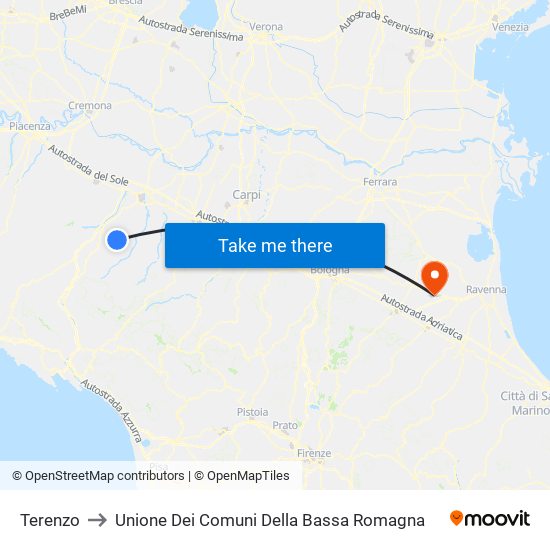 Terenzo to Unione Dei Comuni Della Bassa Romagna map