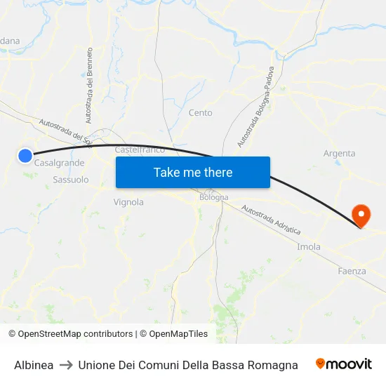 Albinea to Unione Dei Comuni Della Bassa Romagna map