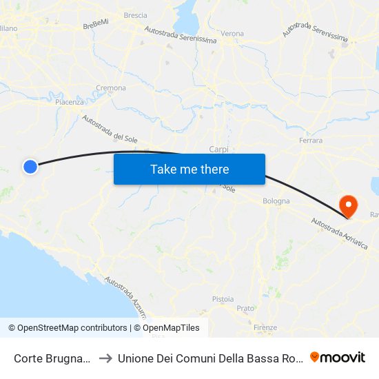 Corte Brugnatella to Unione Dei Comuni Della Bassa Romagna map