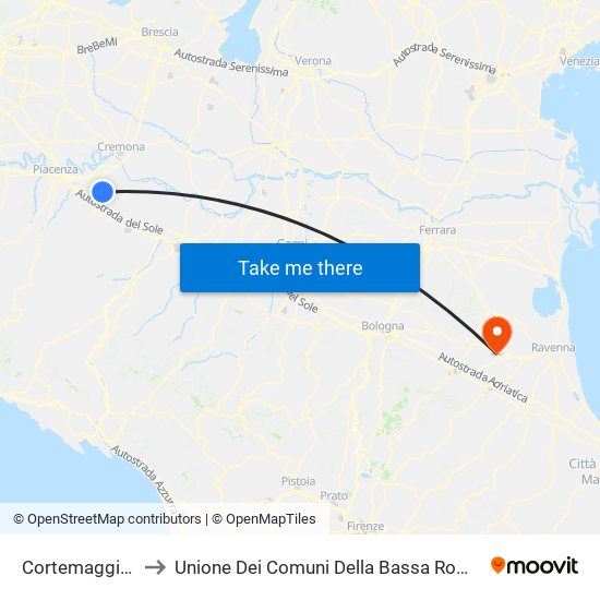 Cortemaggiore to Unione Dei Comuni Della Bassa Romagna map