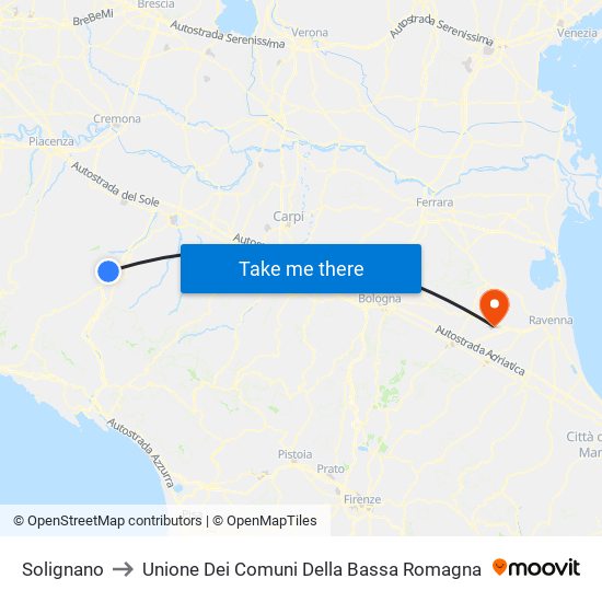 Solignano to Unione Dei Comuni Della Bassa Romagna map