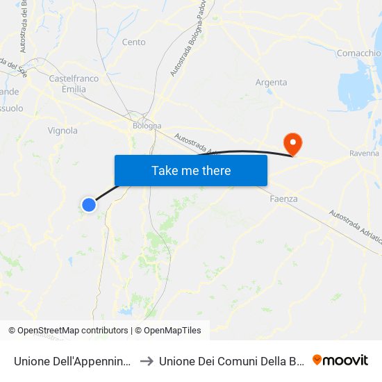 Unione Dell'Appennino Bolognese to Unione Dei Comuni Della Bassa Romagna map
