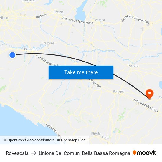 Rovescala to Unione Dei Comuni Della Bassa Romagna map