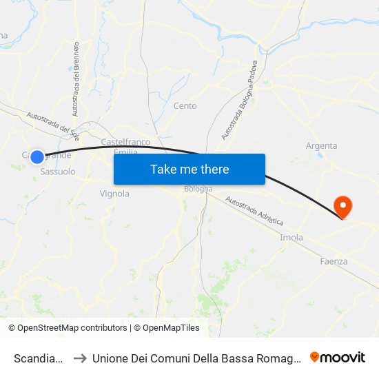 Scandiano to Unione Dei Comuni Della Bassa Romagna map