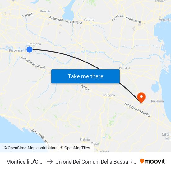 Monticelli D'Ongina to Unione Dei Comuni Della Bassa Romagna map