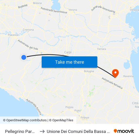Pellegrino Parmense to Unione Dei Comuni Della Bassa Romagna map