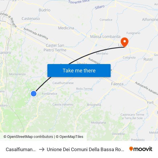 Casalfiumanese to Unione Dei Comuni Della Bassa Romagna map