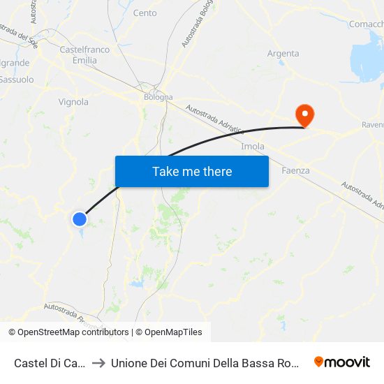Castel Di Casio to Unione Dei Comuni Della Bassa Romagna map