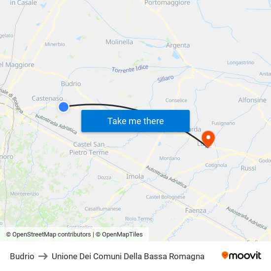 Budrio to Unione Dei Comuni Della Bassa Romagna map