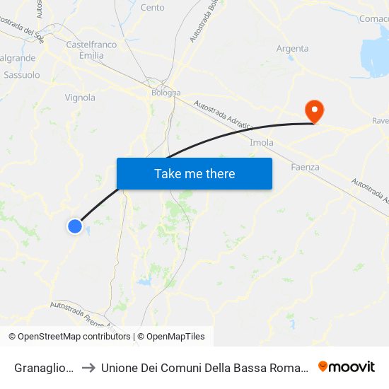 Granaglione to Unione Dei Comuni Della Bassa Romagna map
