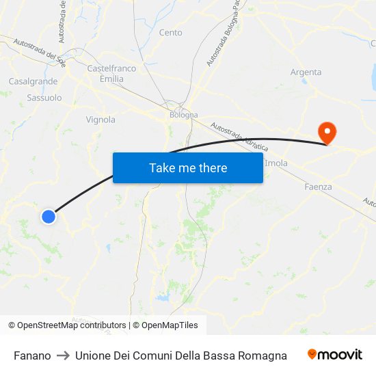 Fanano to Unione Dei Comuni Della Bassa Romagna map