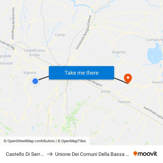 Castello Di Serravalle to Unione Dei Comuni Della Bassa Romagna map