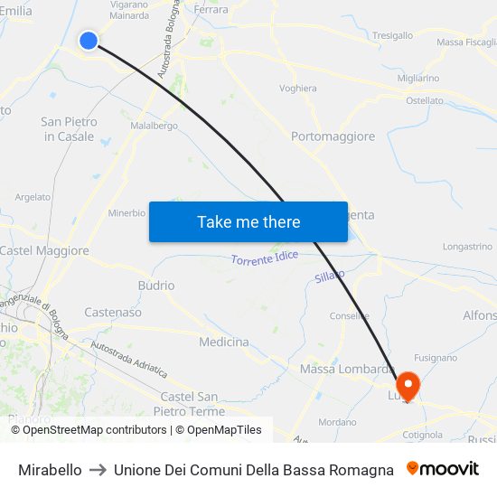 Mirabello to Unione Dei Comuni Della Bassa Romagna map