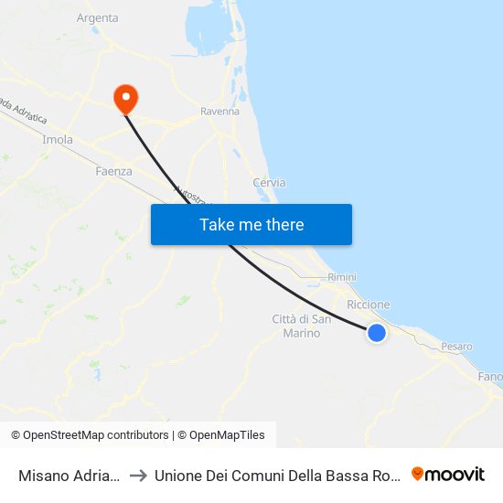Misano Adriatico to Unione Dei Comuni Della Bassa Romagna map