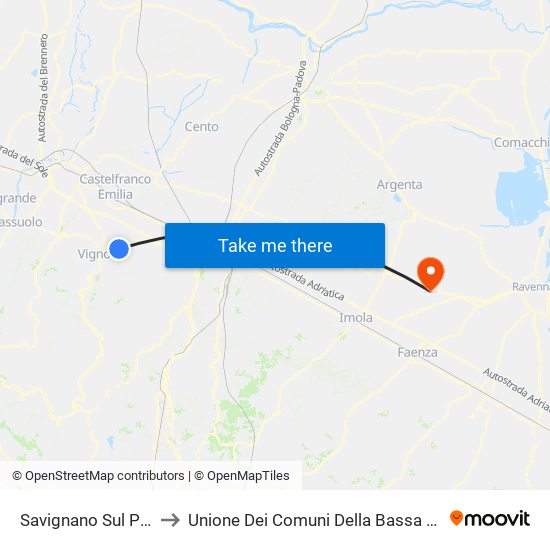 Savignano Sul Panaro to Unione Dei Comuni Della Bassa Romagna map