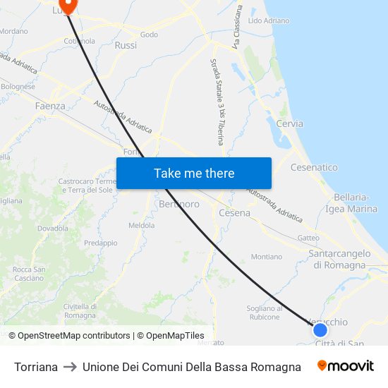 Torriana to Unione Dei Comuni Della Bassa Romagna map