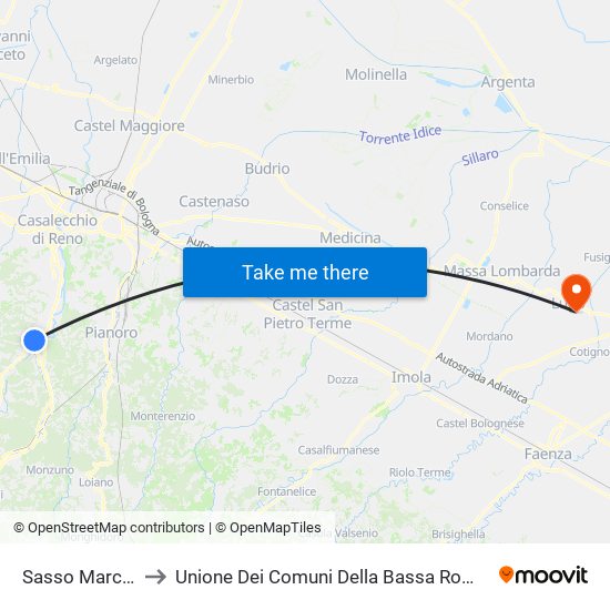 Sasso Marconi to Unione Dei Comuni Della Bassa Romagna map