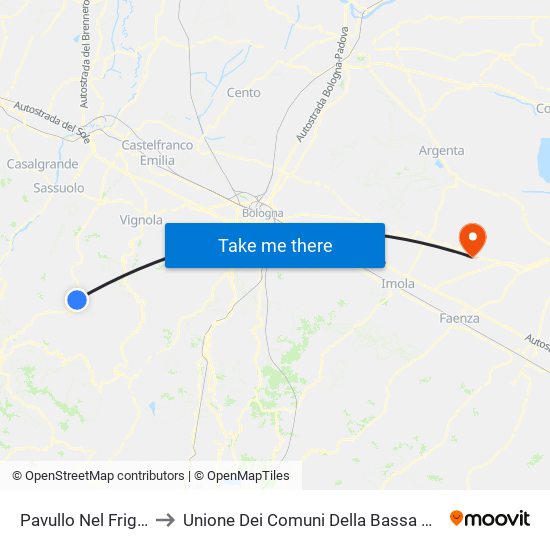 Pavullo Nel Frignano to Unione Dei Comuni Della Bassa Romagna map