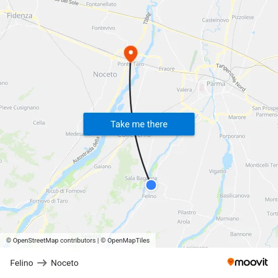 Felino to Noceto map