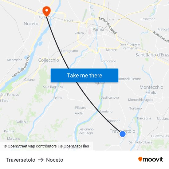 Traversetolo to Noceto map