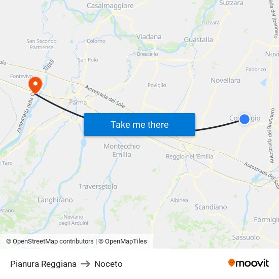 Pianura Reggiana to Noceto map