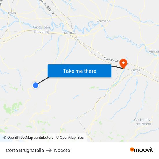 Corte Brugnatella to Noceto map