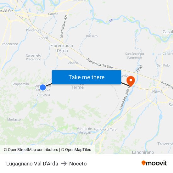 Lugagnano Val D'Arda to Noceto map