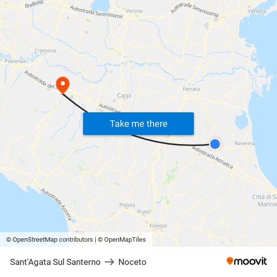 Sant'Agata Sul Santerno to Noceto map