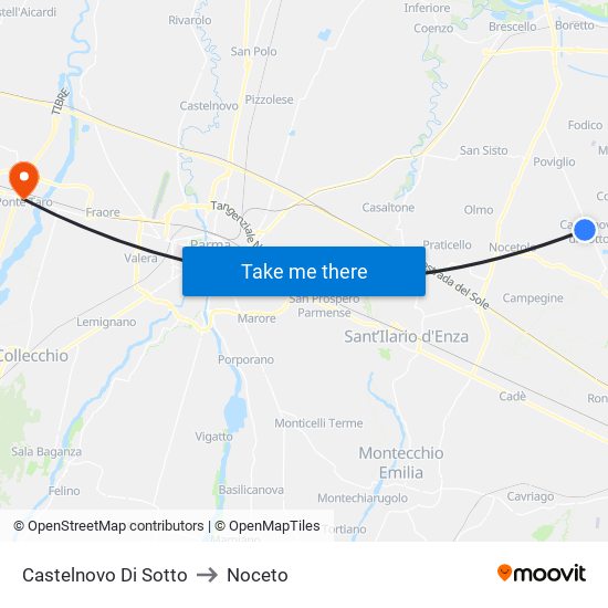Castelnovo Di Sotto to Noceto map