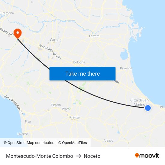 Montescudo-Monte Colombo to Noceto map