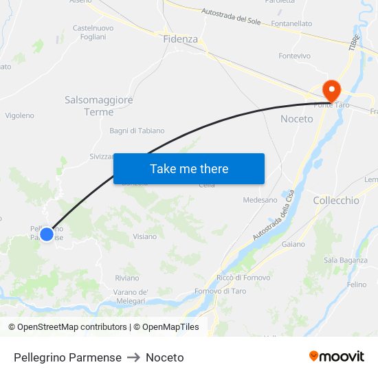 Pellegrino Parmense to Noceto map