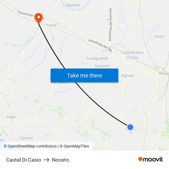 Castel Di Casio to Noceto map