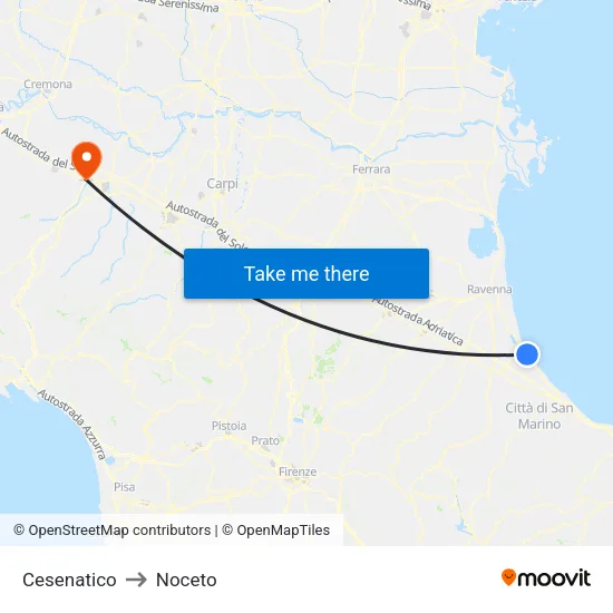 Cesenatico to Noceto map