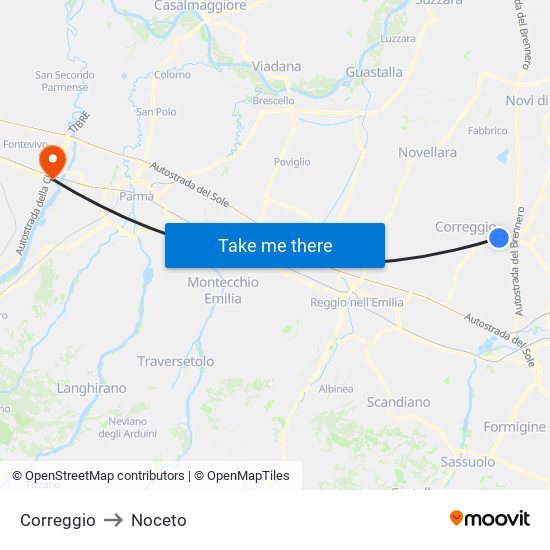 Correggio to Noceto map