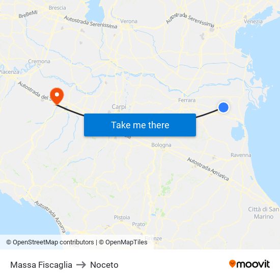 Massa Fiscaglia to Noceto map