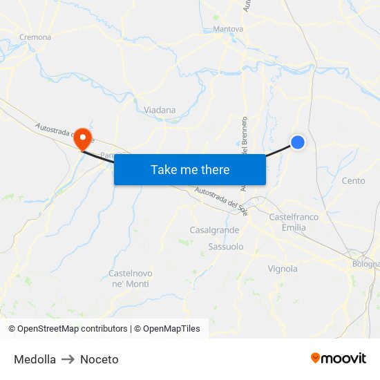 Medolla to Noceto map