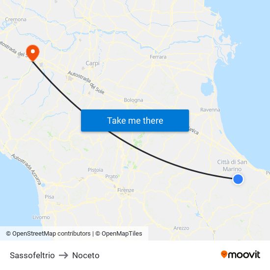 Sassofeltrio to Noceto map