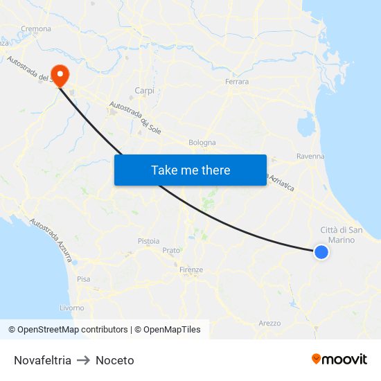 Novafeltria to Noceto map