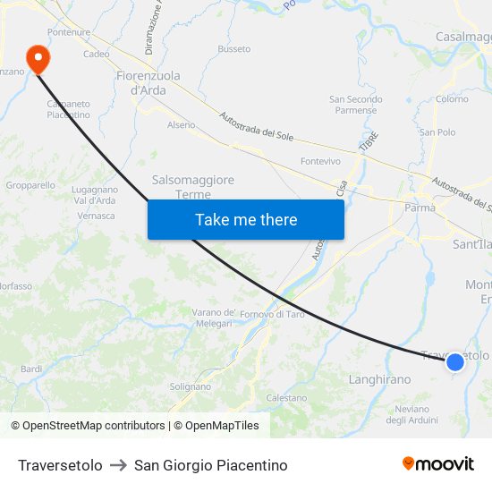 Traversetolo to San Giorgio Piacentino map