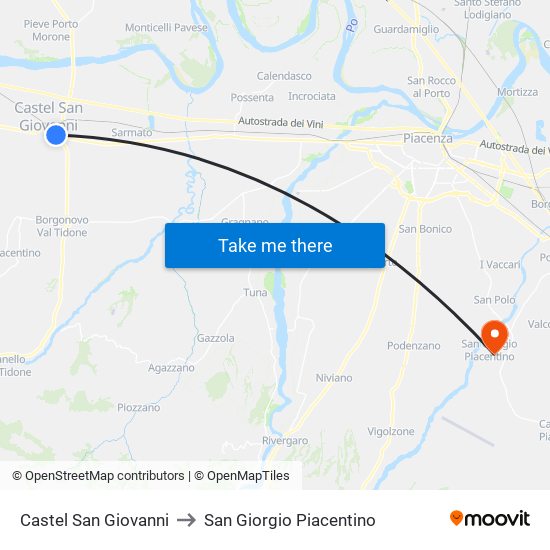 Castel San Giovanni to San Giorgio Piacentino map