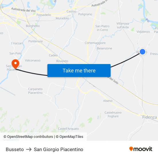 Busseto to San Giorgio Piacentino map