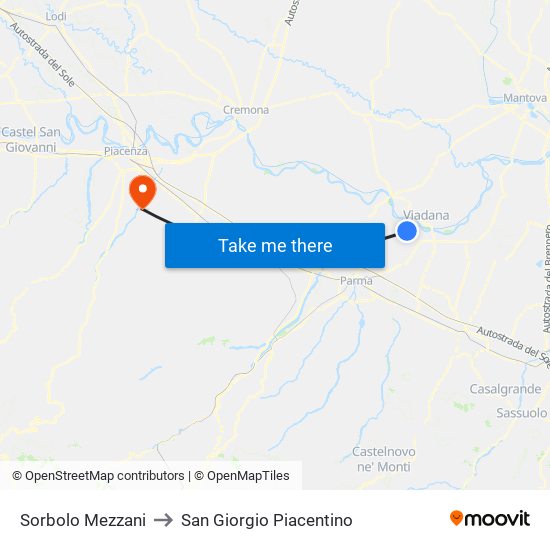 Sorbolo Mezzani to San Giorgio Piacentino map